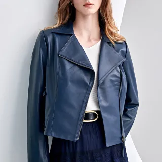 【ILEY 伊蕾】帥氣經典騎士小羊皮夾克(深藍色；M-XL；1234314003)