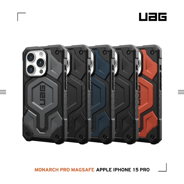 【UAG】iPhone 15 Pro 磁吸式頂級版耐衝擊保護殼（按鍵式）-極黑(支援MagSafe功能)