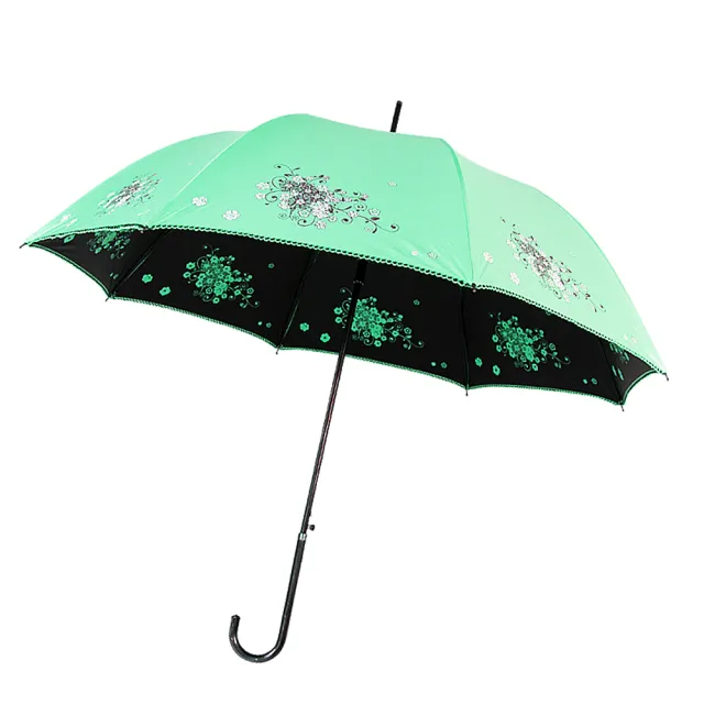 【雙龍牌】HANA鉤繡黑膠宮廷傘花朵自動晴雨傘(彎勾直立傘防曬陽傘A8027A)
