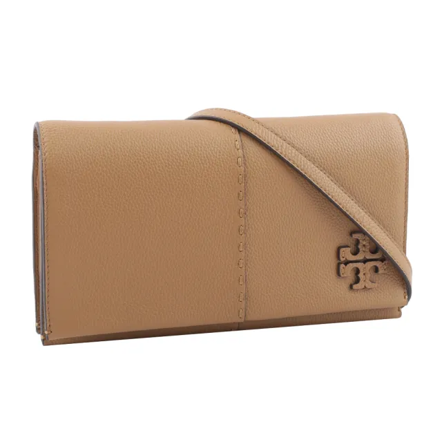 【TORY BURCH】McGRAW 鵝卵石皮革皮夾式斜背包(提拉米蘇)
