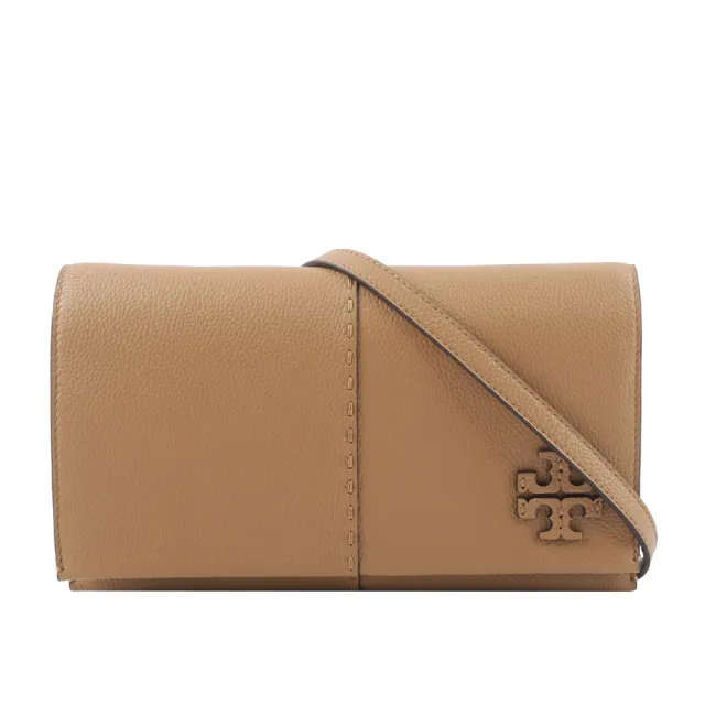 【TORY BURCH】McGRAW 鵝卵石皮革皮夾式斜背包(提拉米蘇)