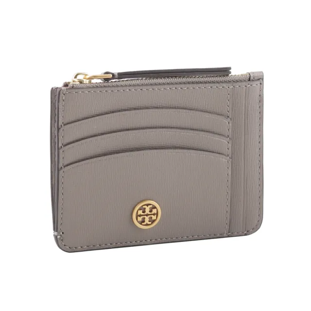 【TORY BURCH】Robinson 紋理皮革多功能拉鍊卡片夾(灰色)