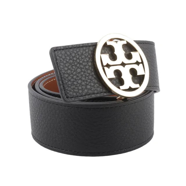 【TORY BURCH】Miller 素面皮革寬3.8cm雙面可用皮帶(黑色/焦糖色)