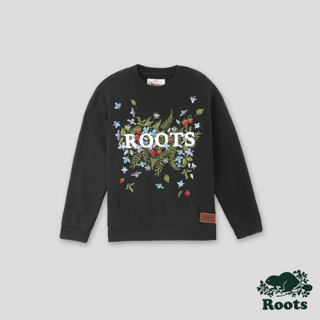 Roots Roots 男女共款-復刻海狸系列 刺繡圓領上衣(黑色)