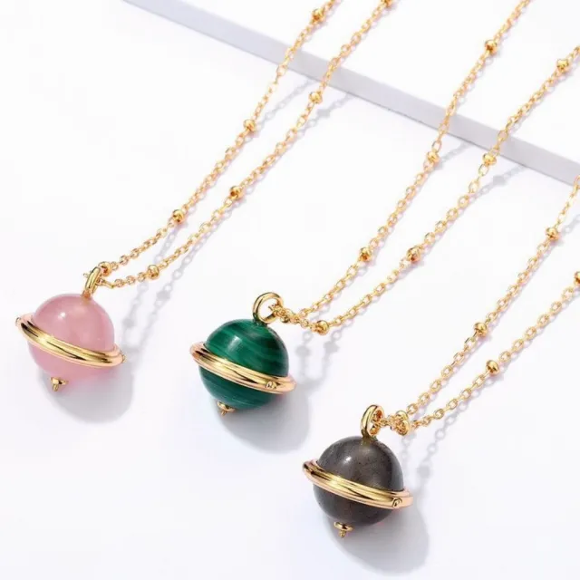【米蘭精品】現貨+預購 孔雀石項鍊925純銀吊墜(金鏈星球秋冬女飾品七夕情人節禮物74gf18)