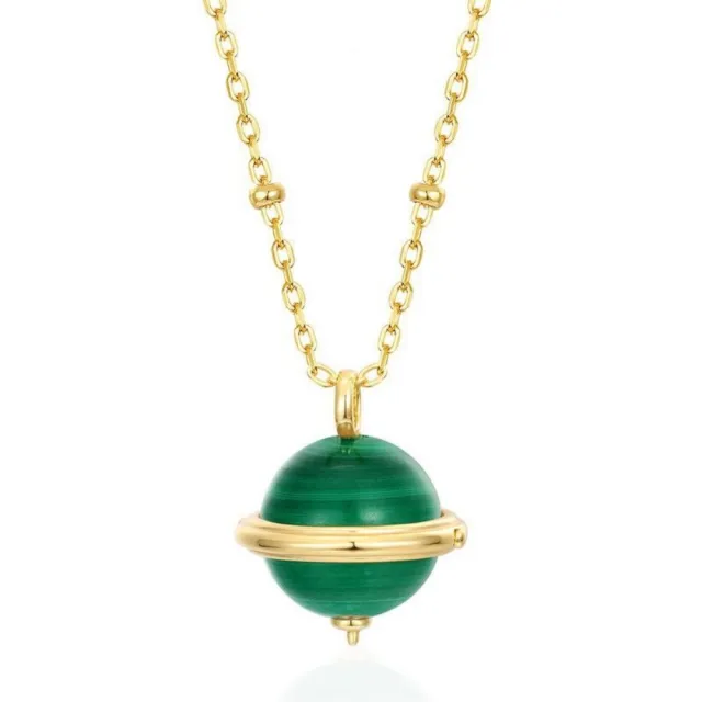 【米蘭精品】現貨+預購 孔雀石項鍊925純銀吊墜(金鏈星球秋冬女飾品七夕情人節禮物74gf18)