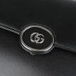 【GUCCI 古馳】Petite GG雙G標誌LOGO滑面皮革小型手提肩背包(黑)