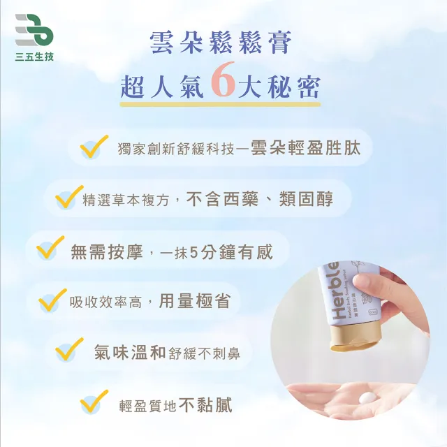 【三五生技】雲朵鬆鬆膏☆升級加大版60ml☆(中研院台大顧問團隊研究黃金比例)