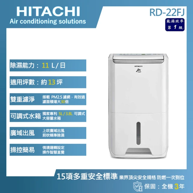 HITACHI 日立 11公升一級能效除濕機(RD-22FJ)