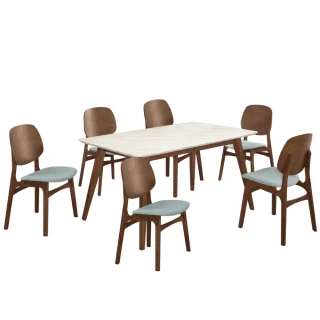 【文創集】艾琳5尺雲紋石面實木餐桌布餐椅組合(一桌六椅組合)