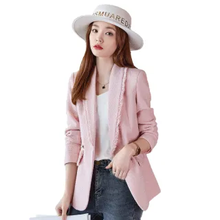 【Alishia】韓版時編織格紋時髦修身西裝外套 S-4XL(現+預  粉 / 白 / 藍)