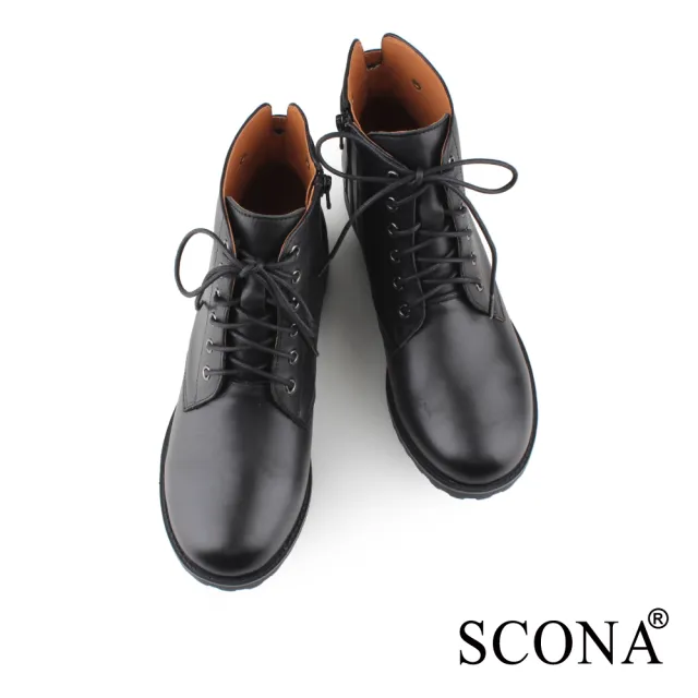 【SCONA 蘇格南】全真皮 率性經典綁帶短靴(黑色 8818-1)