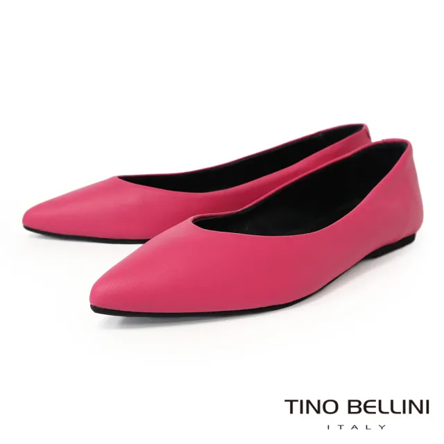 【TINO BELLINI 貝里尼】義大利進口素面尖頭平底鞋FSBV015(玫瑰粉)