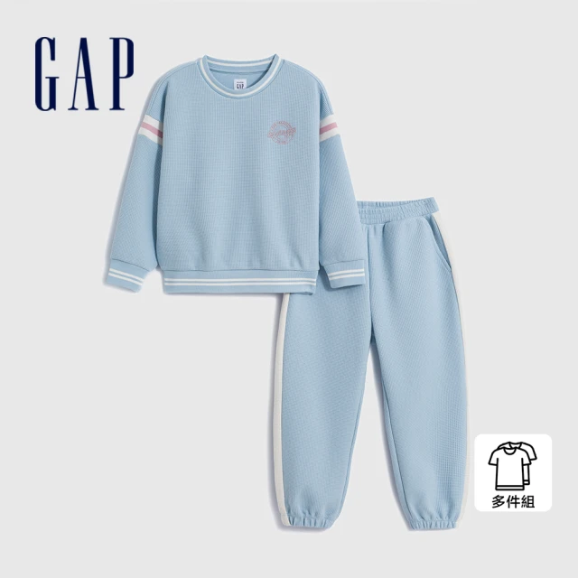 GAPGAP 女幼童裝 Logo印花圓領長袖長褲家居套裝-藍色(862315)