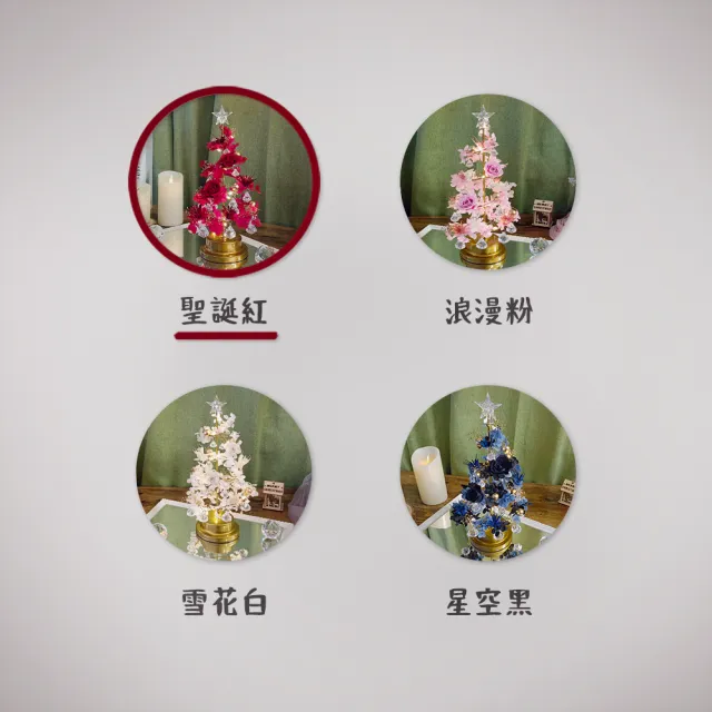 【KIRA與花花藝】水晶LED燈永生花聖誕樹/聖誕紅/桌上聖誕樹(永生花裝飾/聖誕禮物/聖誕節/聖誕樹)