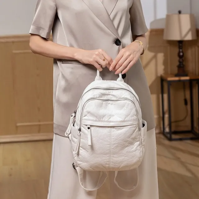 【MoonDy】後背包 包包女大容量後背包 白色包包 韓系包包 軟皮背包 皮革包包 防水包包 休閒包包 黑色包包