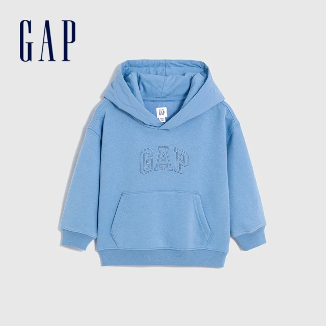 GAP 男幼童裝 Logo刷毛帽T 碳素軟磨系列-天藍色(837021)