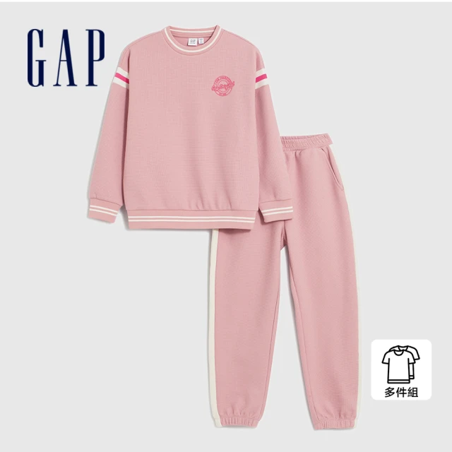 GAPGAP 女童裝 Logo印花圓領長袖長褲家居套裝-粉色(862319)