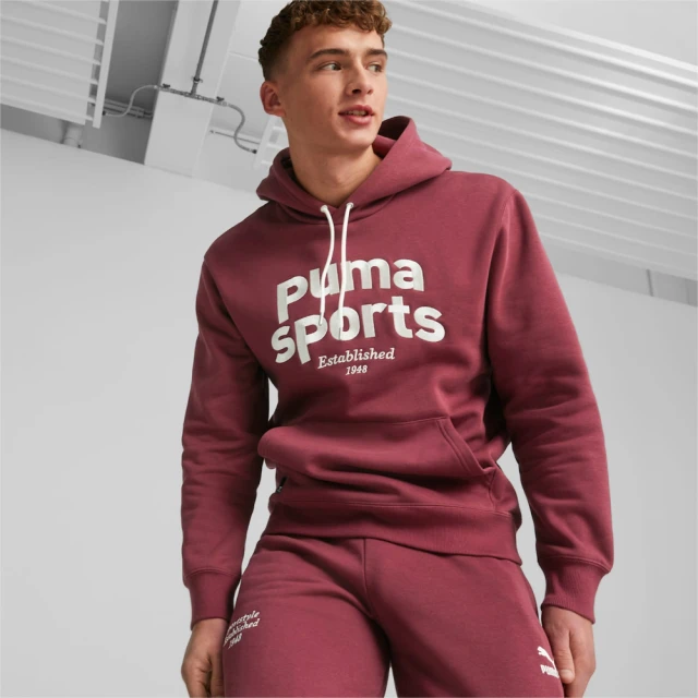 PUMA 上衣 男款 長袖上衣 帽T 運動 歐規 紅 625