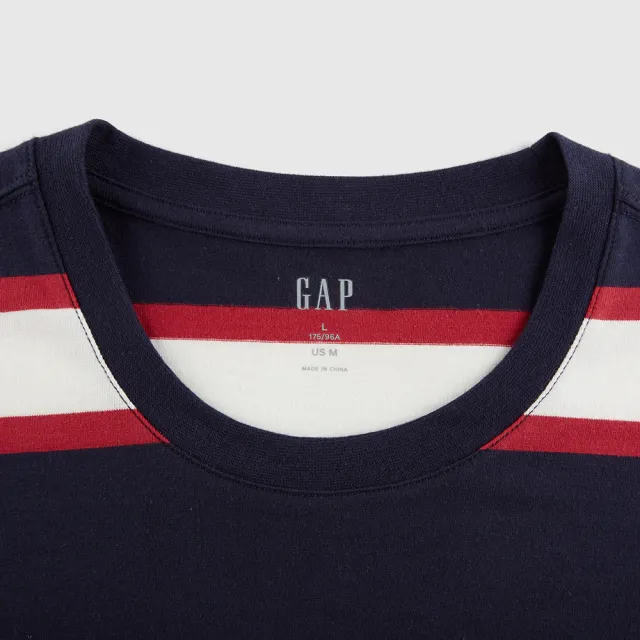 【GAP】男裝 Logo純棉圓領長袖上衣 厚磅密織親膚系列-藍色條紋(841256)