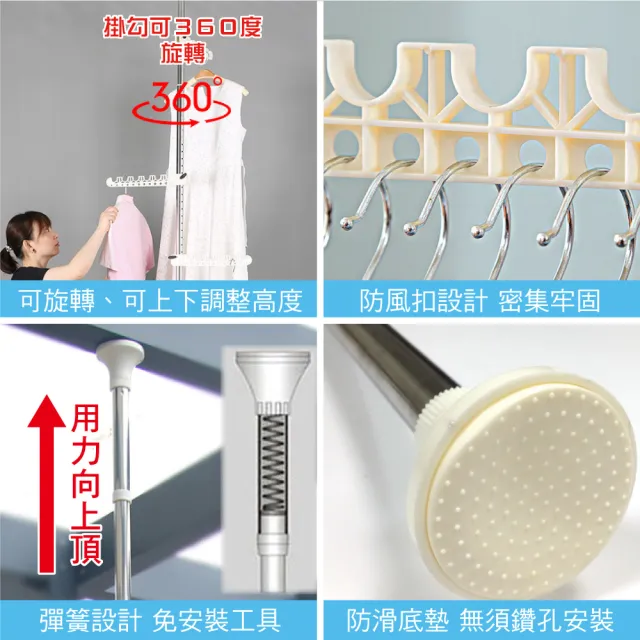 【新錸家居】頂天立地加粗單管不鏽鋼掛衣架_32mm加粗管徑4掛桿(工業風衣帽架晾衣架可調伸縮桿升級多孔翅膀)