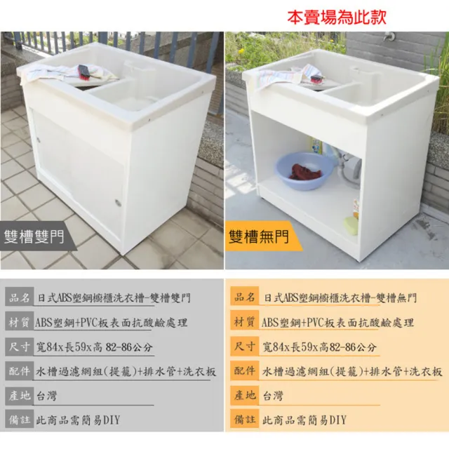 【Abis】日式穩固耐用ABS櫥櫃式雙槽塑鋼雙槽式洗衣槽(無門-1入)