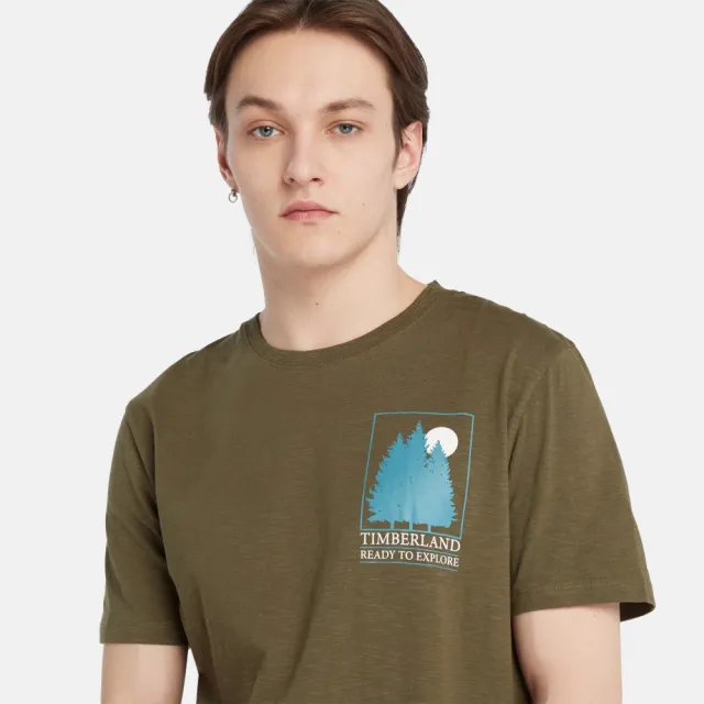 【Timberland】男款綠色印花短袖T恤(A2KB6A58)