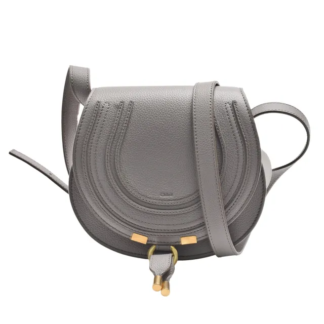 【Chloe’ 蔻依】經典Marcie系列粒面小牛皮斜背馬鞍包(小-羊絨灰色CHC22AS680I31053)