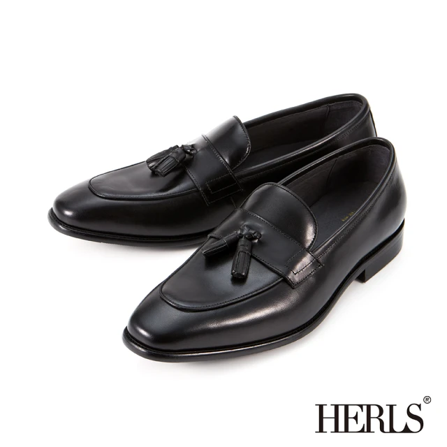 HERLS 男鞋系列-全真皮裙飾流蘇樂福鞋(黑色)優惠推薦