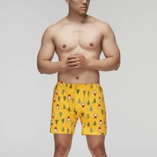 【Mr. DADADO】歡慶耶誕 M-3L印花四角男內褲 天然絲光棉-吸濕排汗-GHQ347YE(黃)