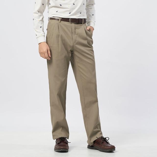【pierre cardin 皮爾卡登】休閒服飾 男款 彈性雙褶休閒長褲-卡其色(5235876-84)