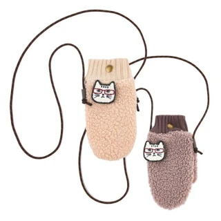 【Kusuguru Japan】手機包斜背包日本眼鏡貓 連指手套 手拿包證件袋 背帶可調可拆(可當手套 聖誕禮物)