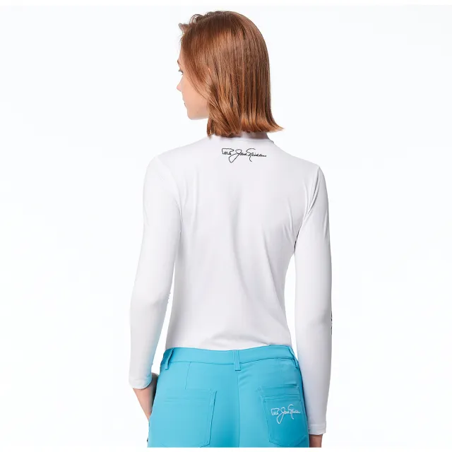 【Jack Nicklaus 金熊】GOLF女款抗UV彈性英文LOGO內搭衣(白色)