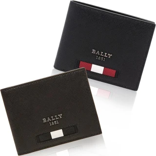【BALLY】Bveye 系列再生牛皮黑白條紋對開6卡短夾(2色/任選)