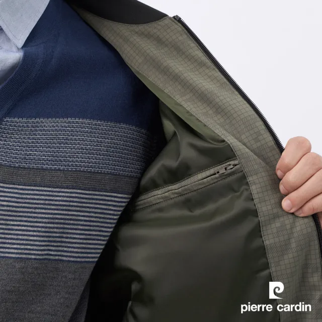 【pierre cardin 皮爾卡登】男款 都會休閒棒球領印花鋪棉外套-橄欖綠色(5235762-45)