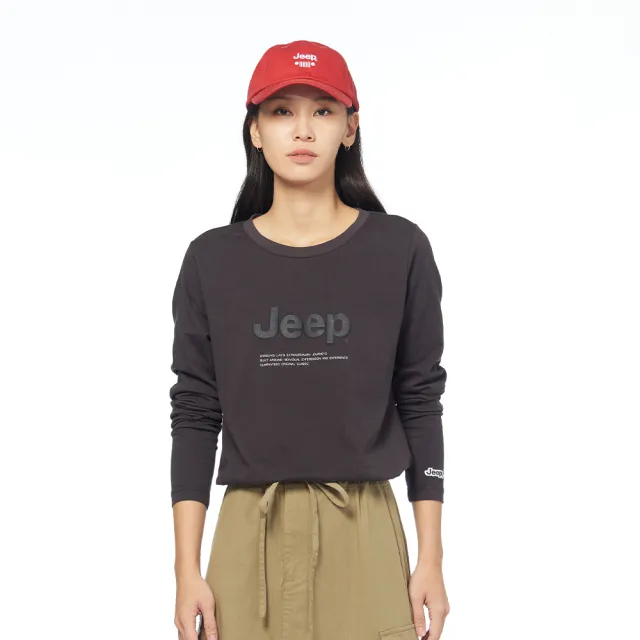 【JEEP】女裝 LOGO發泡印花長袖T恤(黑色)