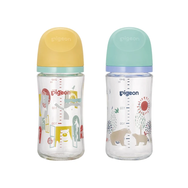 寶寶共和國 Pigeon貝親 第三代母乳實感玻璃奶瓶240ml(兩款彩繪/北極熊/動物園)
