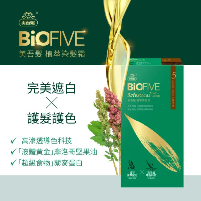 【美吾髮】BioFIVE植萃染髮霜_多色任選(遮白/蓋白/護髮/護色/摩洛哥油)