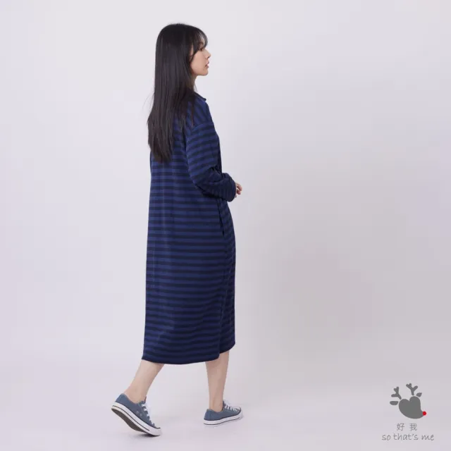 【so that’s me 好我】Sofie半開襟條紋長袖洋裝(藍)