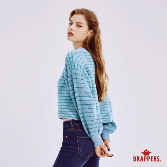 【BRAPPERS】女款 配色條紋線衫(水藍)