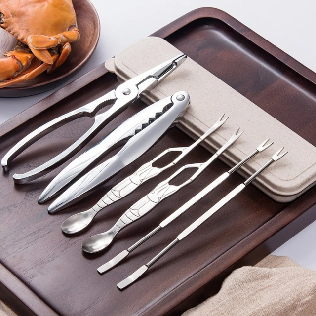 【PUSH!】餐具用品吃蟹工具蟹六件蟹鉗蟹夾蟹針六件套(吃蟹工具D158)