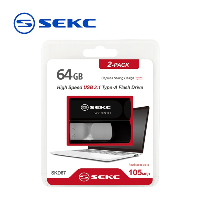 【SEKC】64GB USB 3.1 SKD67 滑蓋伸縮式隨身碟-兩入裝(SKD672P64G)