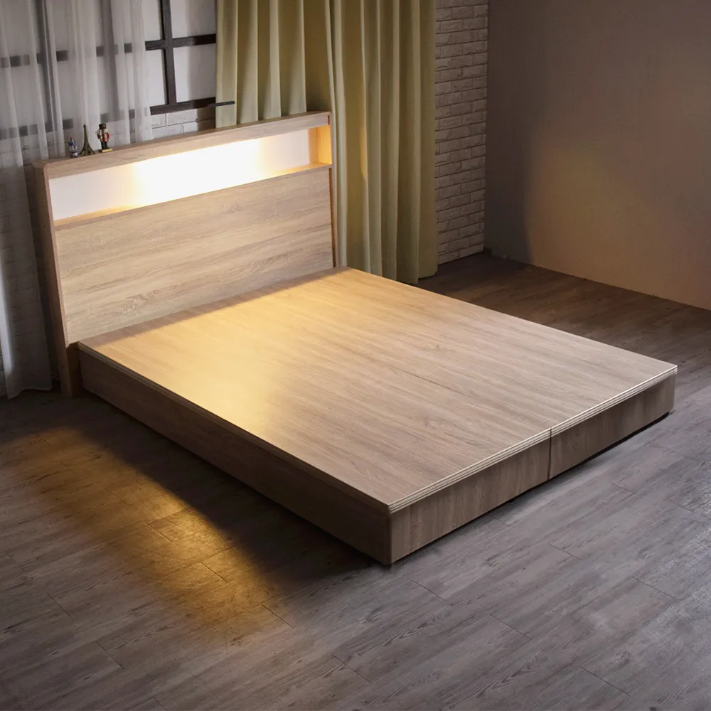 【IHouse】山田 日式插座燈光房間二件組床頭+床底(雙大6尺)