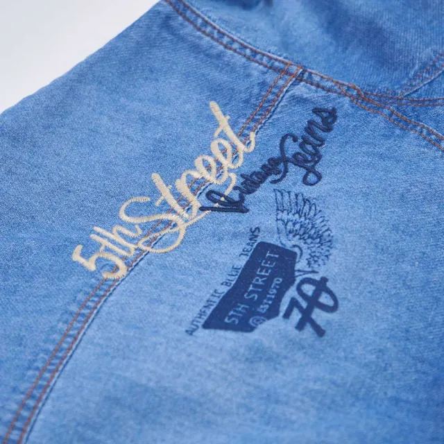 【5th STREET】男裝簡約牛仔襯衫-拔淺藍