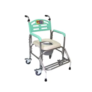 【恆伸醫療器材】ER-43012-1 升級版 加裝防前傾 鋁合金 固定式 便盆椅/洗澡椅/鐵輪(有輪可推、可架馬桶)