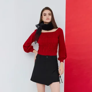 【HONOR 山形屋】雙層下擺抓皺綁帶短裙(MOMO獨家限定)