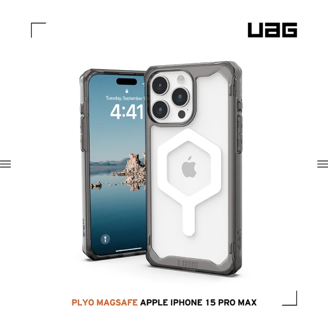 UAG iPhone 15 Pro Max 磁吸式耐衝擊保護殼（按鍵式）-全透明(支援MagSafe功能)