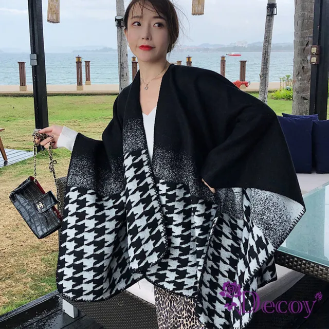 【Decoy】漸變千鳥*加大開岔披肩圍巾斗篷