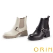 【ORIN】造型皮釦真皮切爾西短靴(米色)