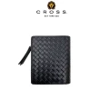 【CROSS】台灣總經銷 限量2折 頂級小牛皮編織紋拉鍊短夾 全新專櫃展示品(黑色 贈禮盒提袋)